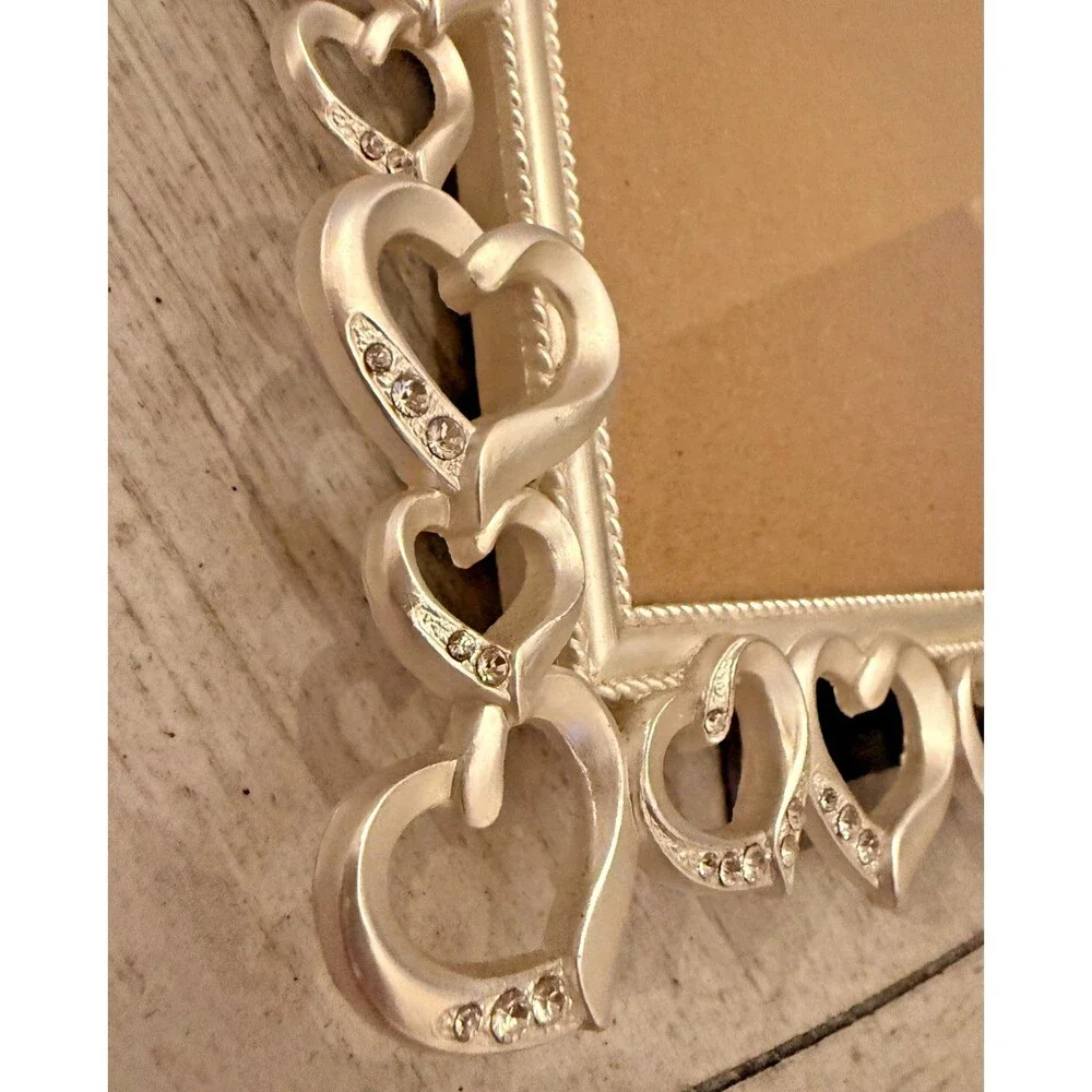 Fetco 5x7 Picture Frame Open Hearts with Crystals Silver Like Wedding Love